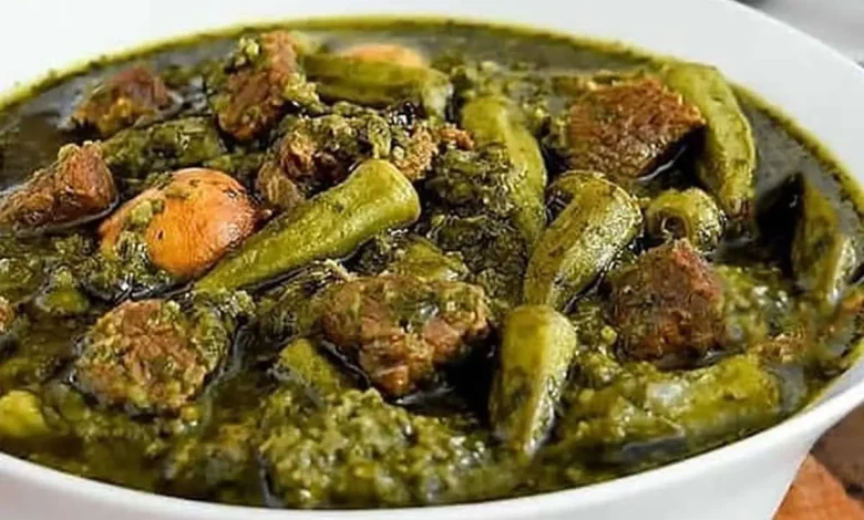 خورش بامیه با سبزی